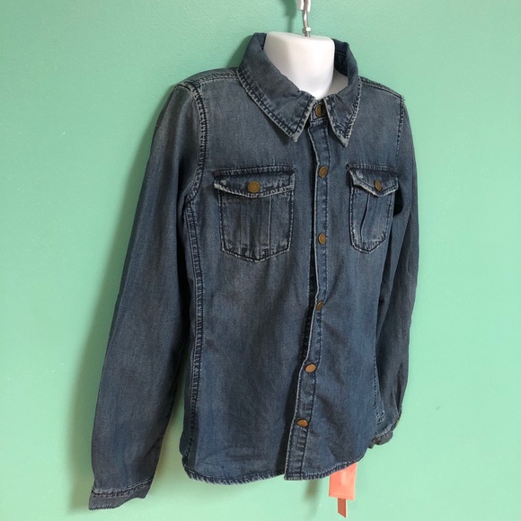 Blank NYC Dark Wash Long Sleeve Chambray Button Down Shirt Girls Size S NWT - Picture 3 of 9